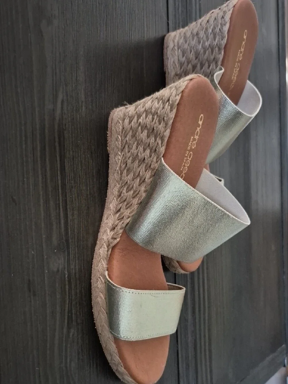 Andre Assous Metallic Champagne Double-Strap Slide Sandals